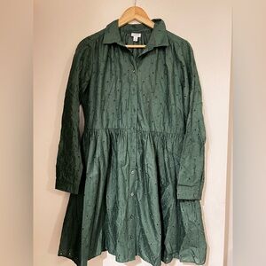 J. Crew Dark Green Eyelet Shirt Dress